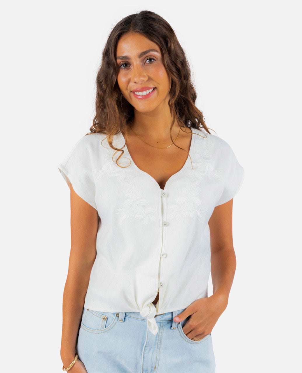 Tiki Embroidered Top