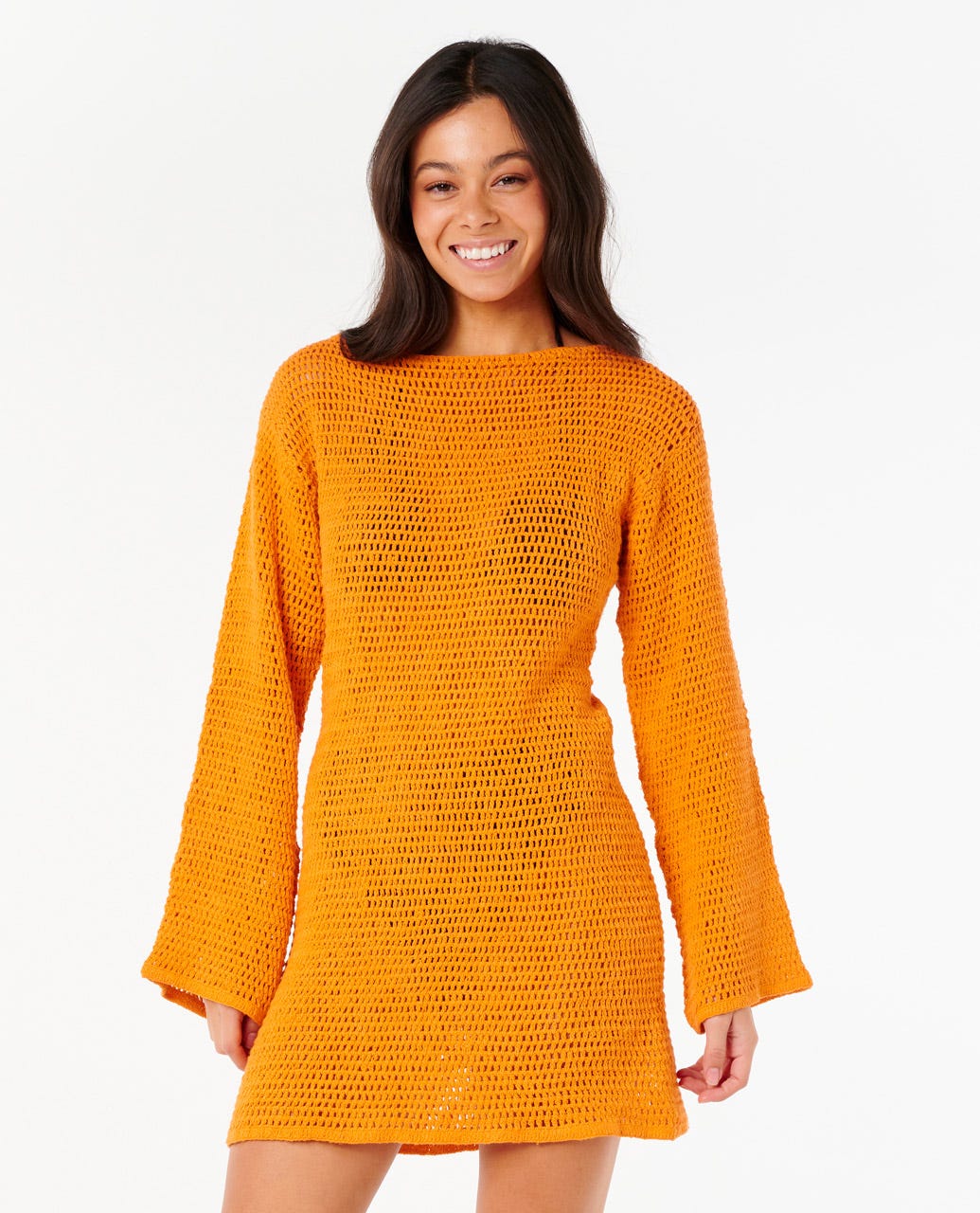 Neon Isles Long Sleeve Crochet Dress