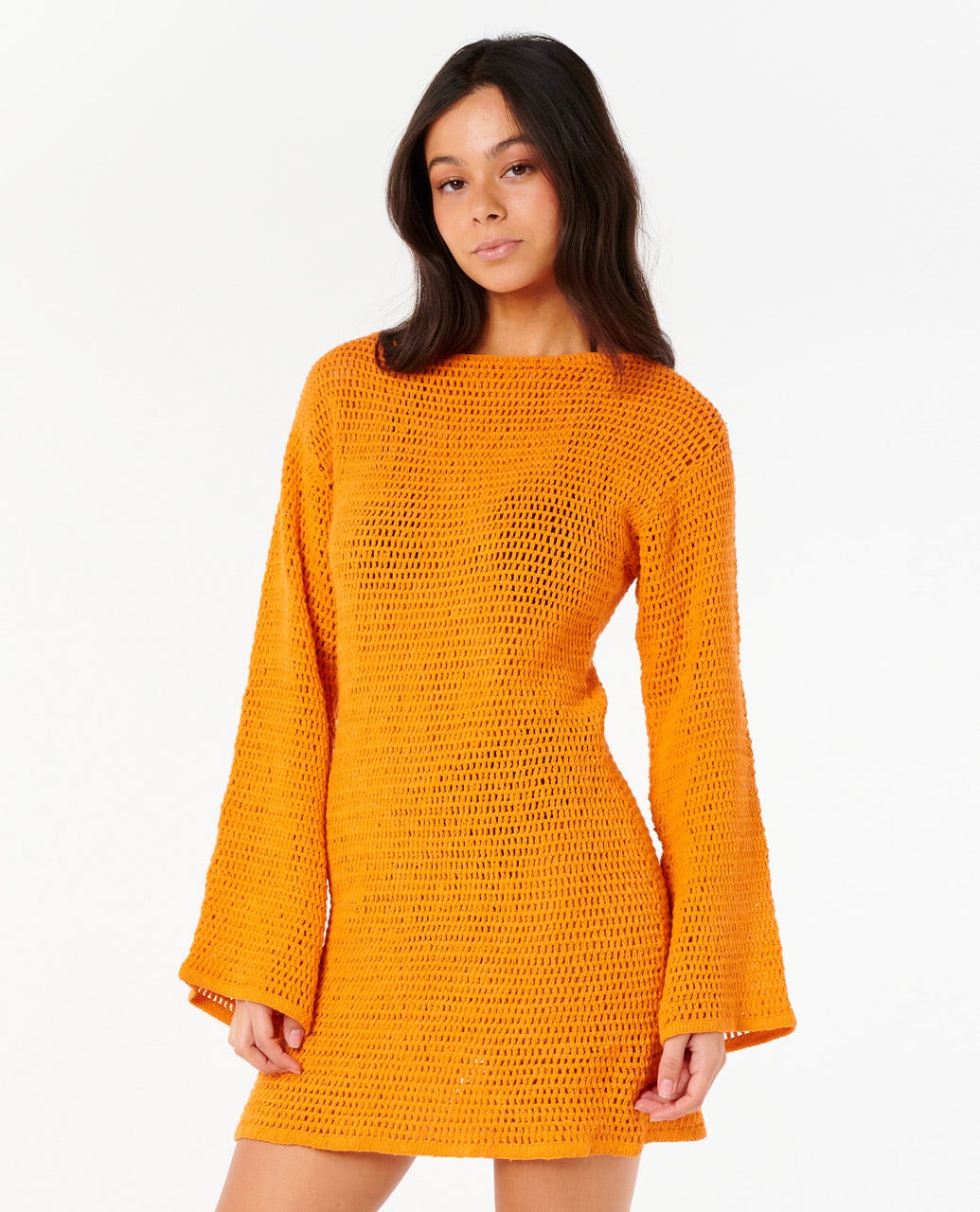 Neon Isles Long Sleeve Crochet Dress