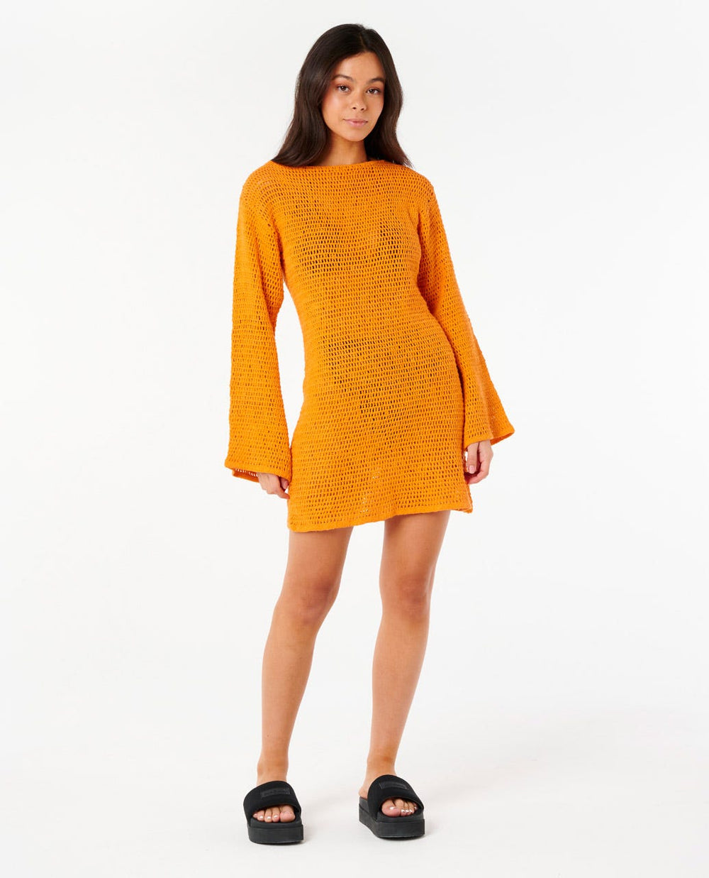 Neon Isles Long Sleeve Crochet Dress